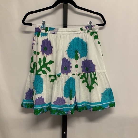 La Plage Seaside Skirt Mughal Carnation Print Cotton Sz Small Resortwear Coastal - Picture 3 of 13